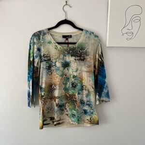 1990’s Inspired 3/4 Sleeve Tee shirt with Eclectic Pattern